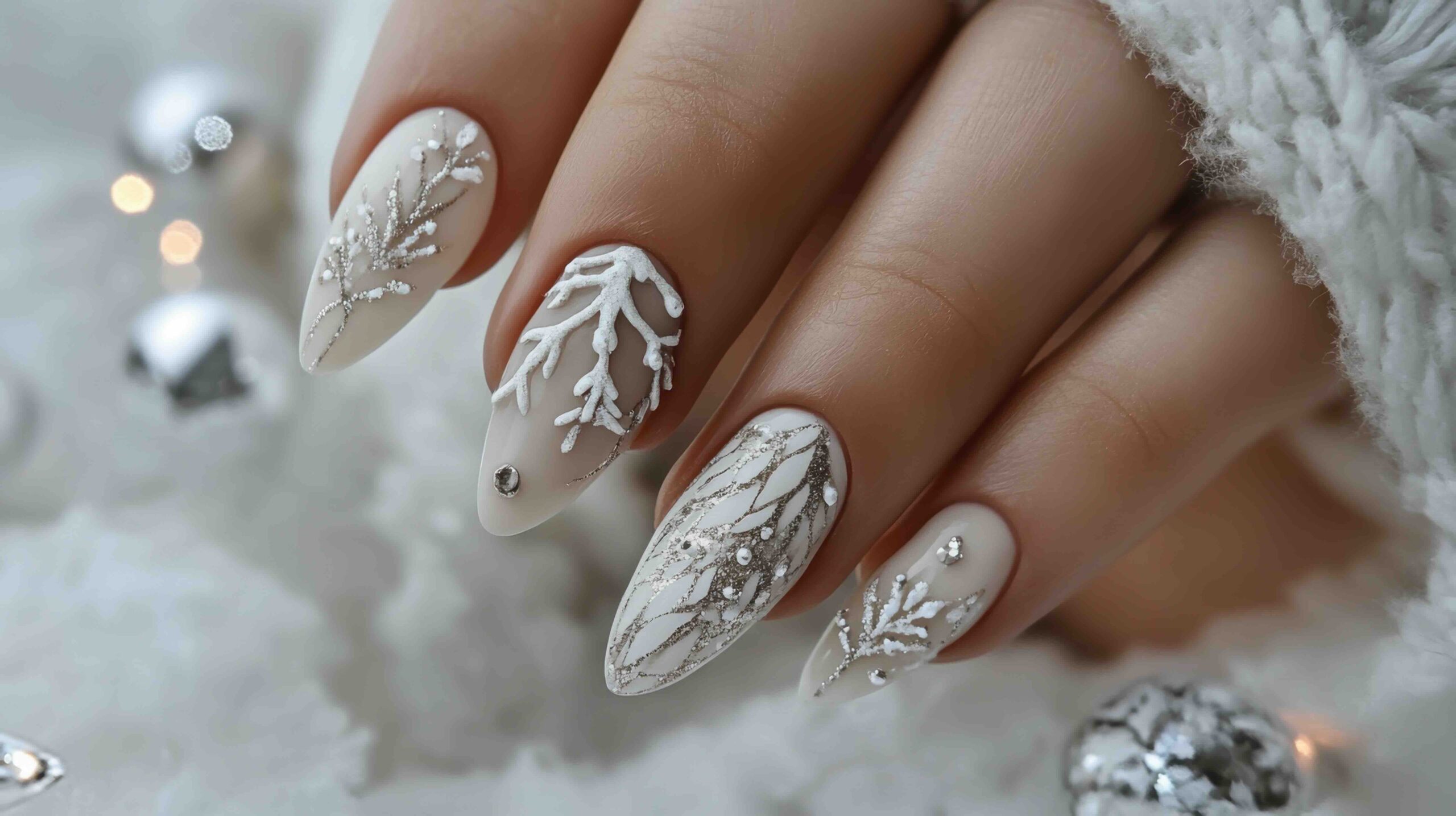 unghie-bianche-natalizie-argento