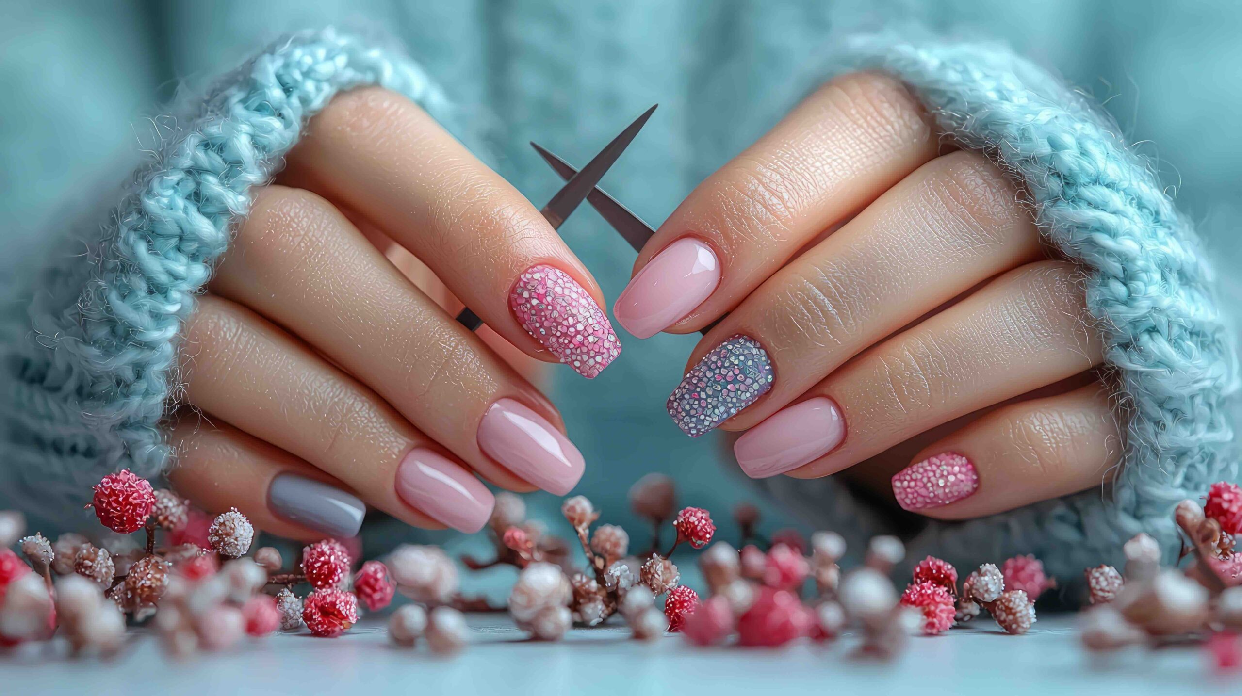 unghie-natalizie-particolari-rosa-glitter