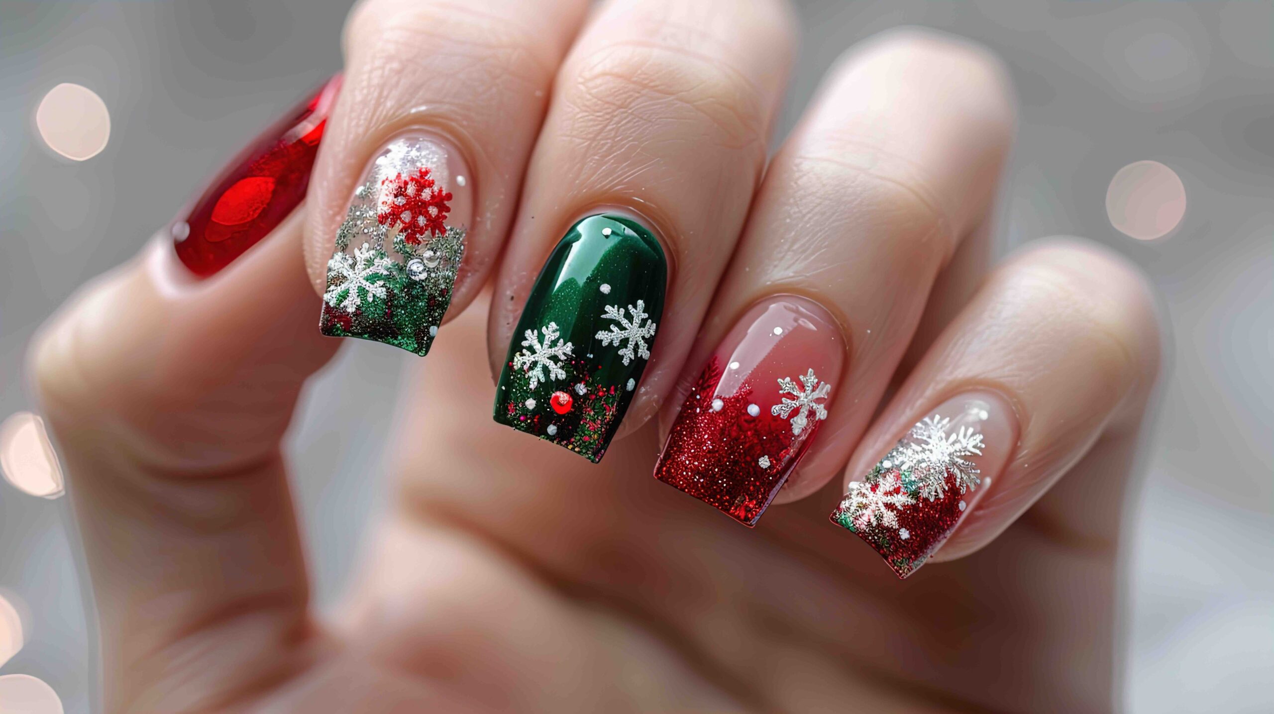 unghie-natalizie-verde-rosso-glitter