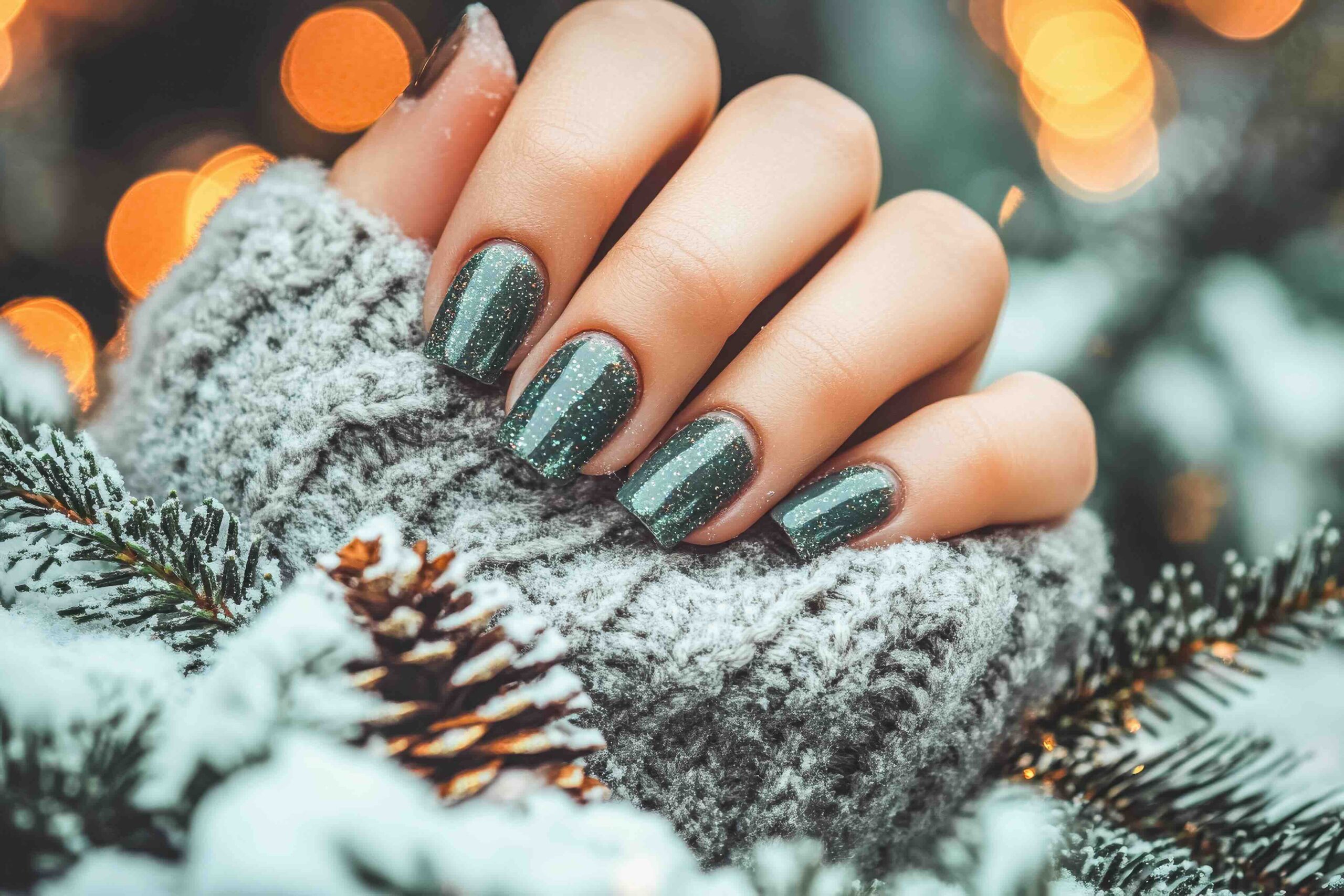 unghie-verdi-argento-glitter