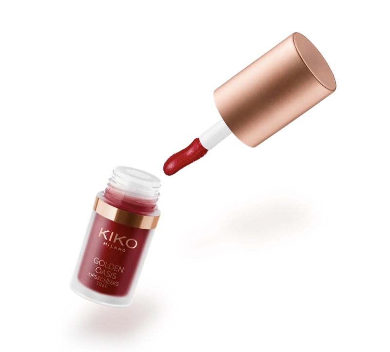 rossetto-lampone-kiko-cosmetics-golden-oasis-lip-cheeks-tint-lady-in-red