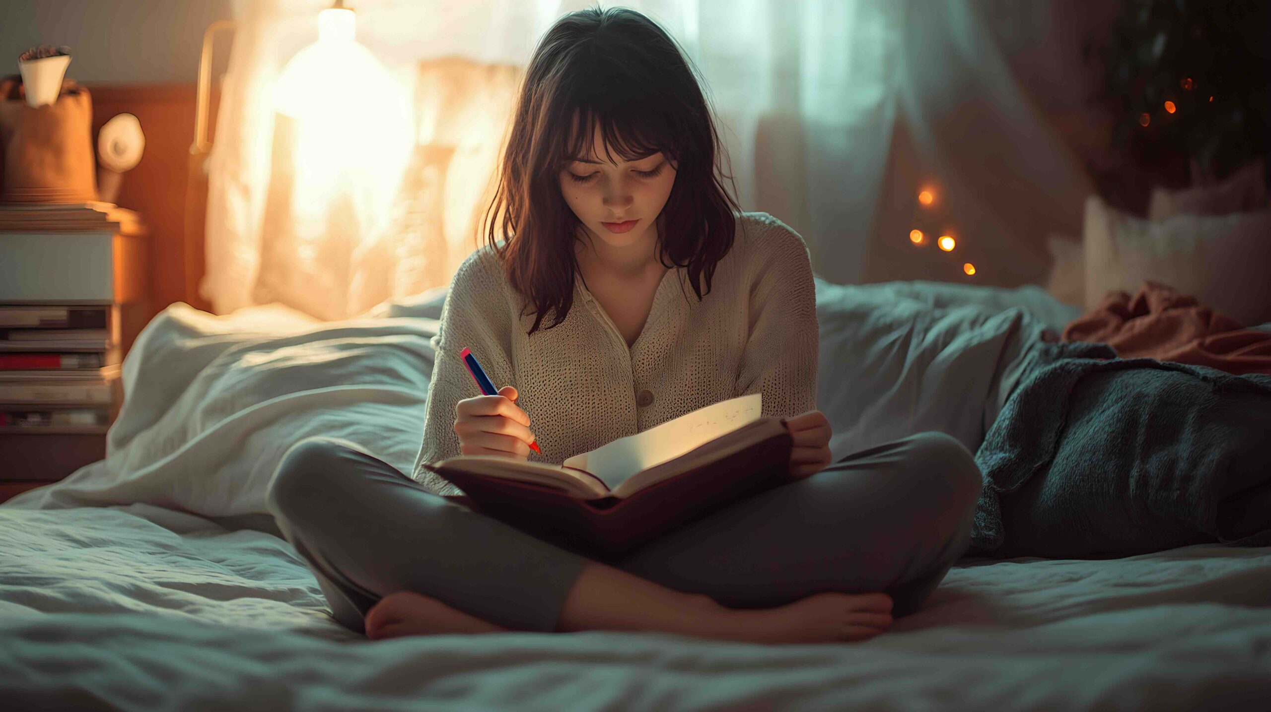 donna-che-scrive-diario-letto