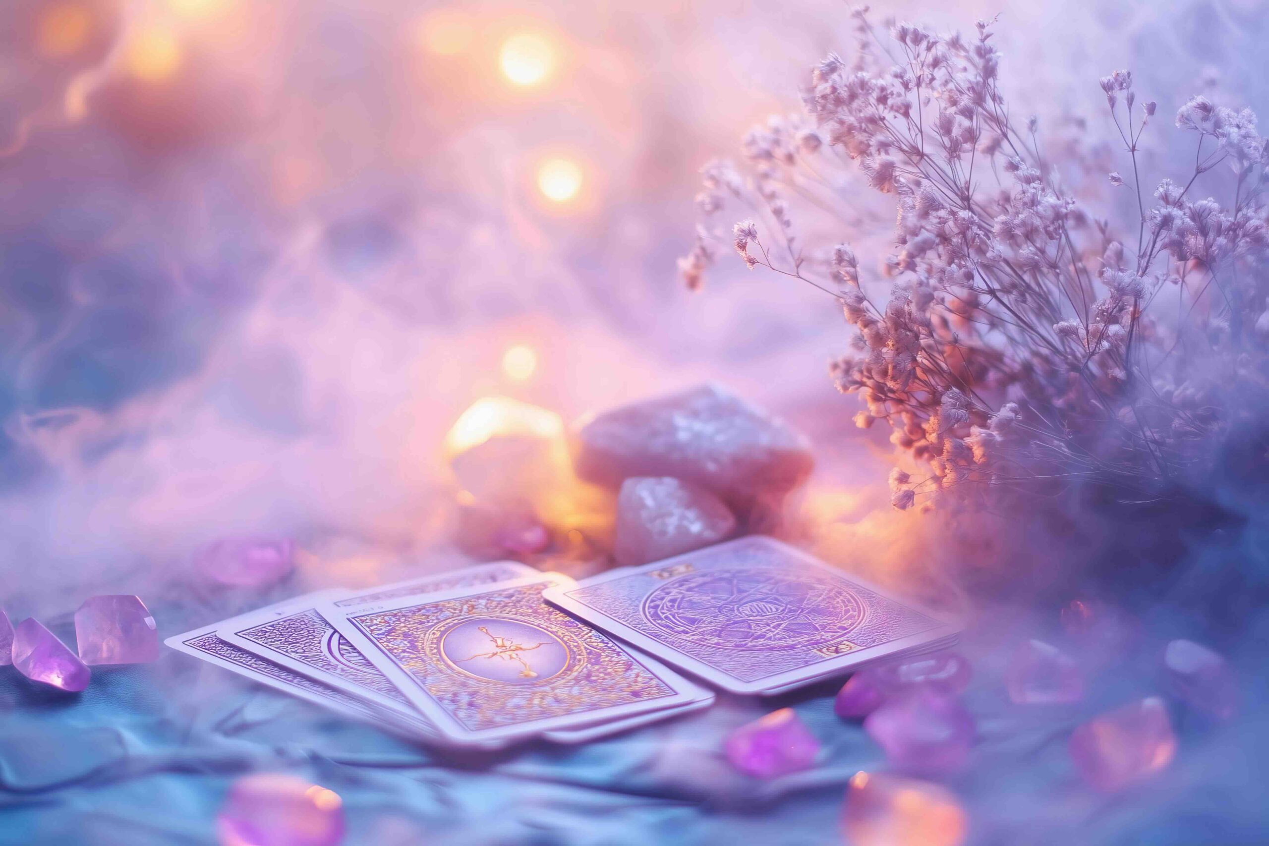 tarocchi-carte-viola-lilla-fiori-pietre