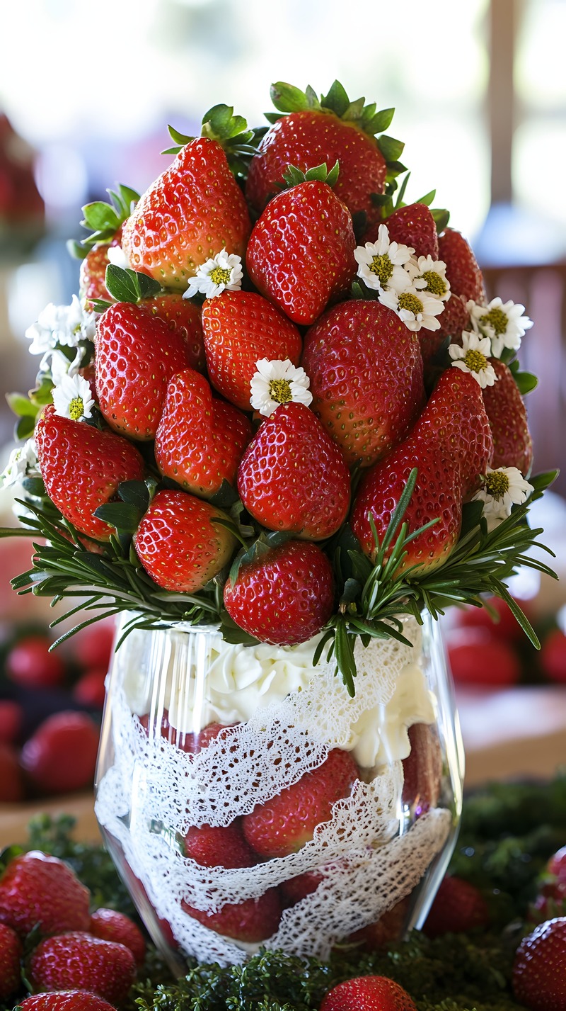 centrotavola-fragole-vaso-pizzo