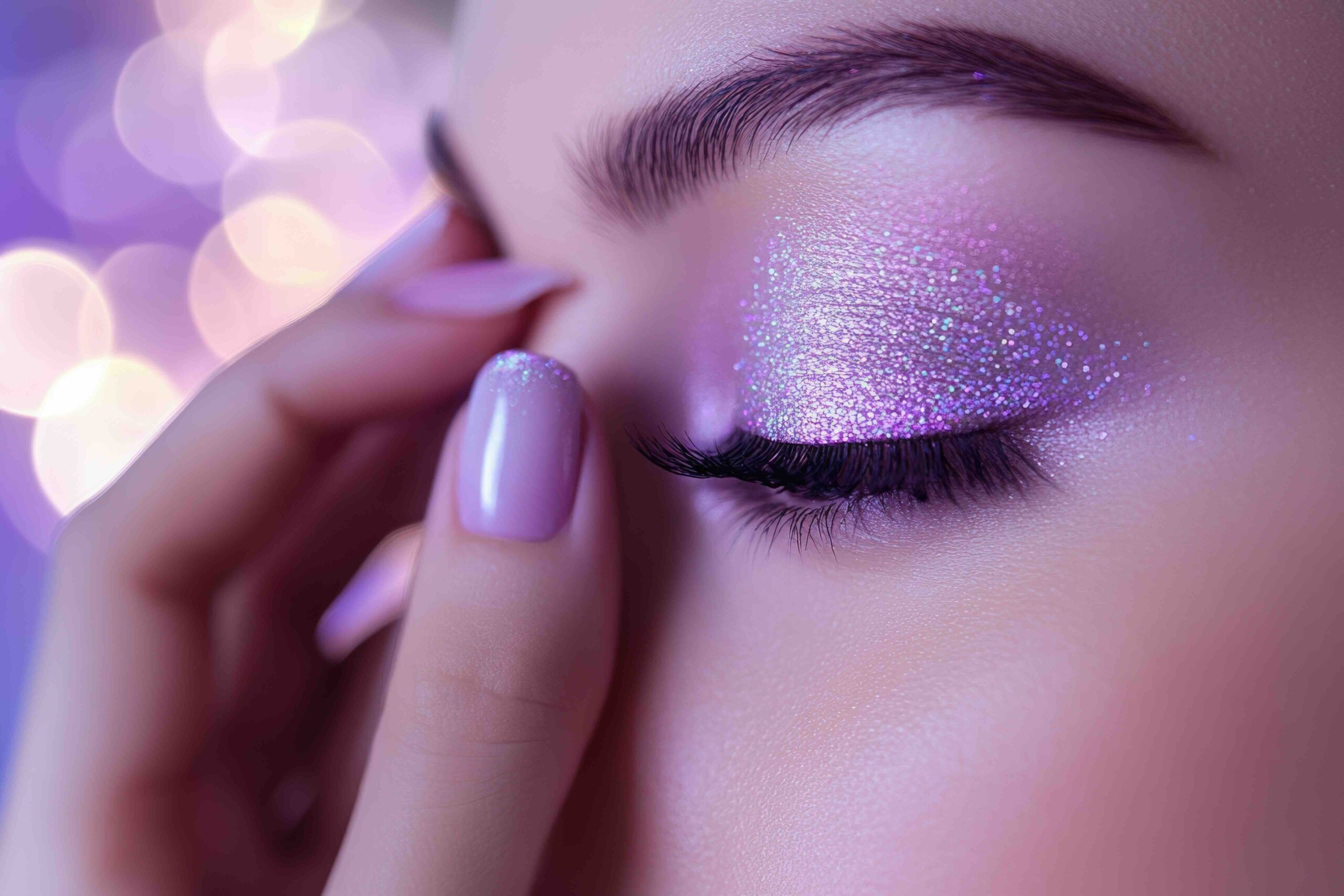 make-up-lilla-occhi-unghie-glitter