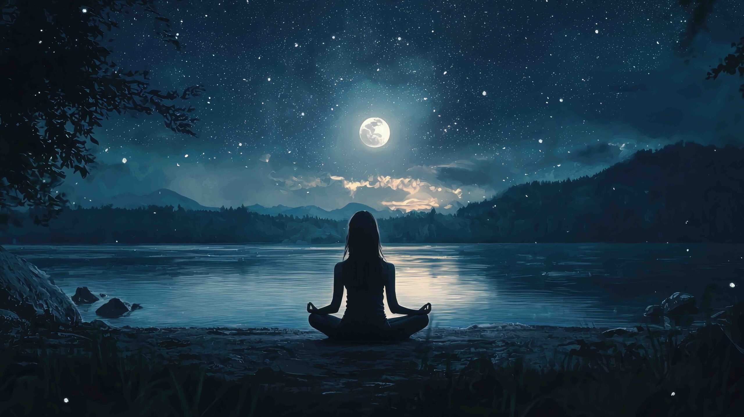 luna-piena-cielo-stellato-donna-yoga