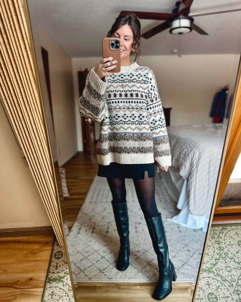 come-abbinare-minigonna-stivali-pullover