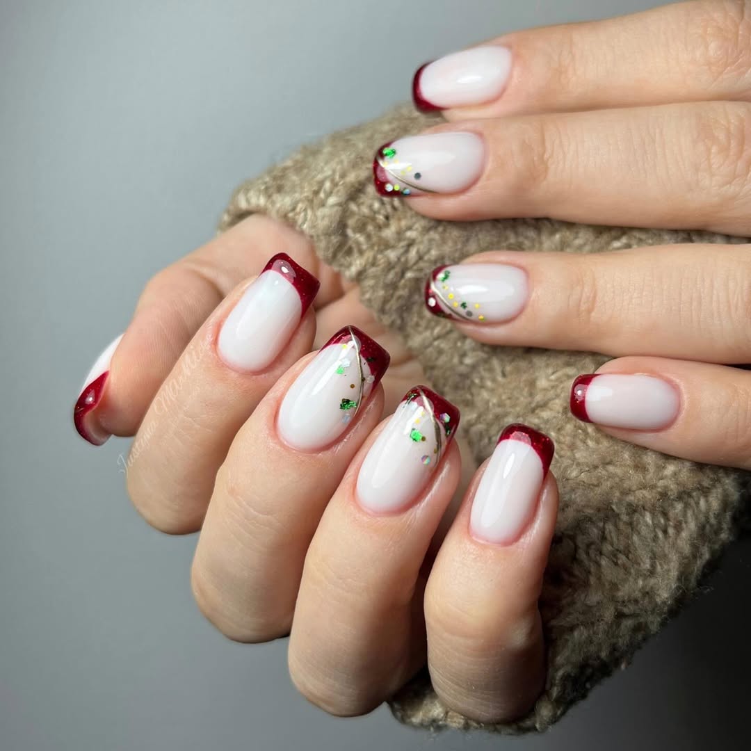 unghie-bianco-latte-brillantini-rossi-justyna.marnicka