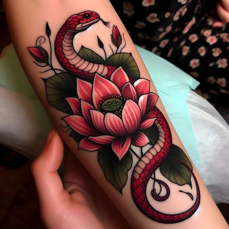 tatuaggi-fiori-di-loto-serpente