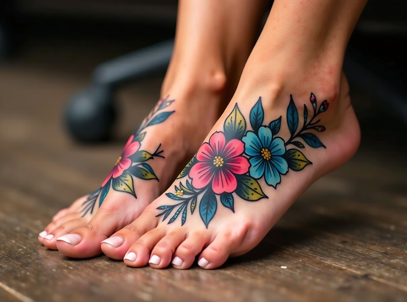 tatuaggi-fiori-piede-colori