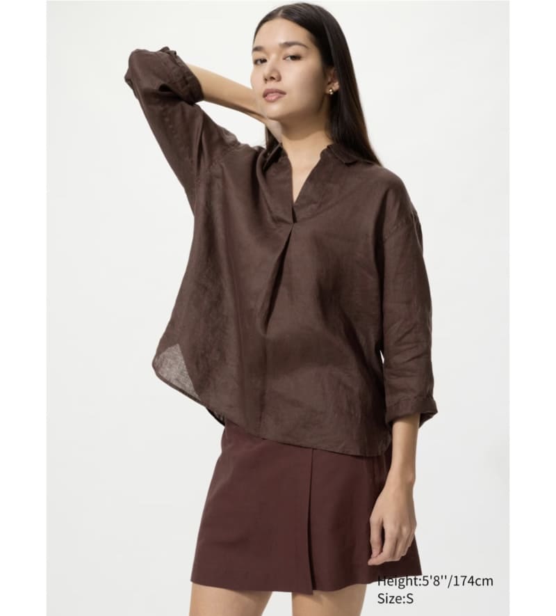 camicia-di-lino-marrone-uniqlo-premium