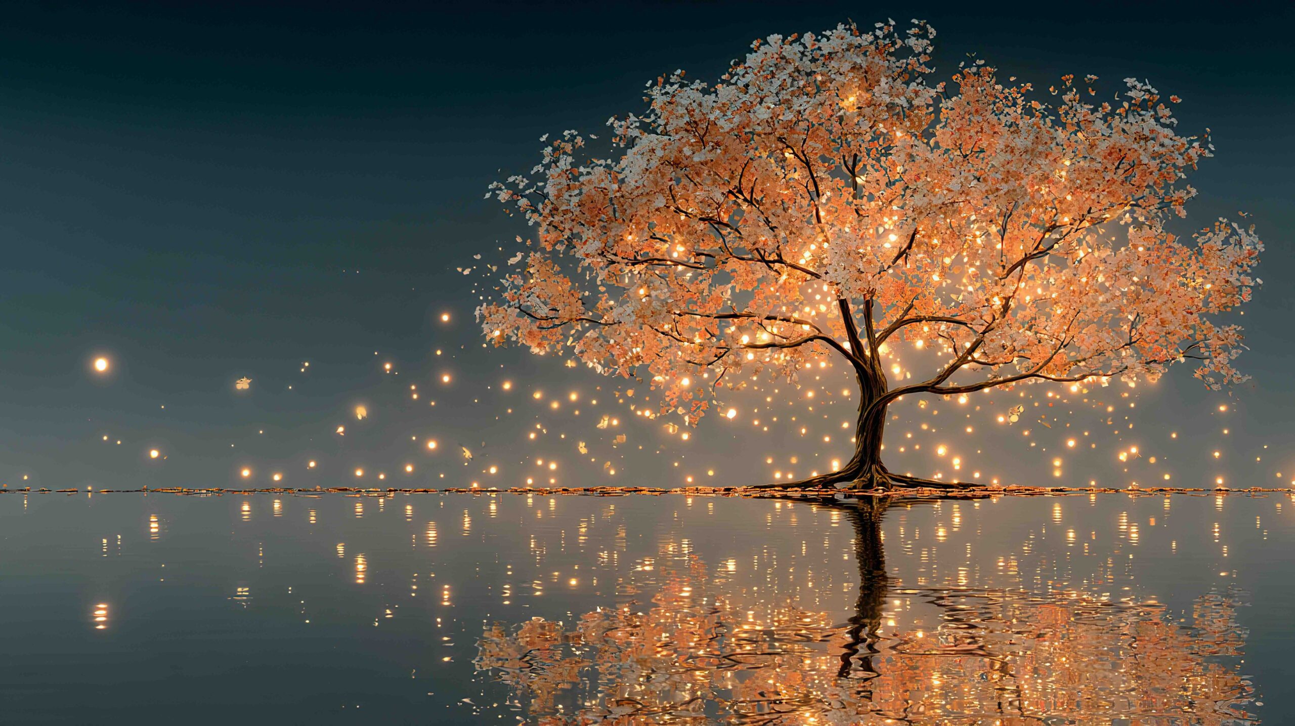 albero-luci-stelle-lago