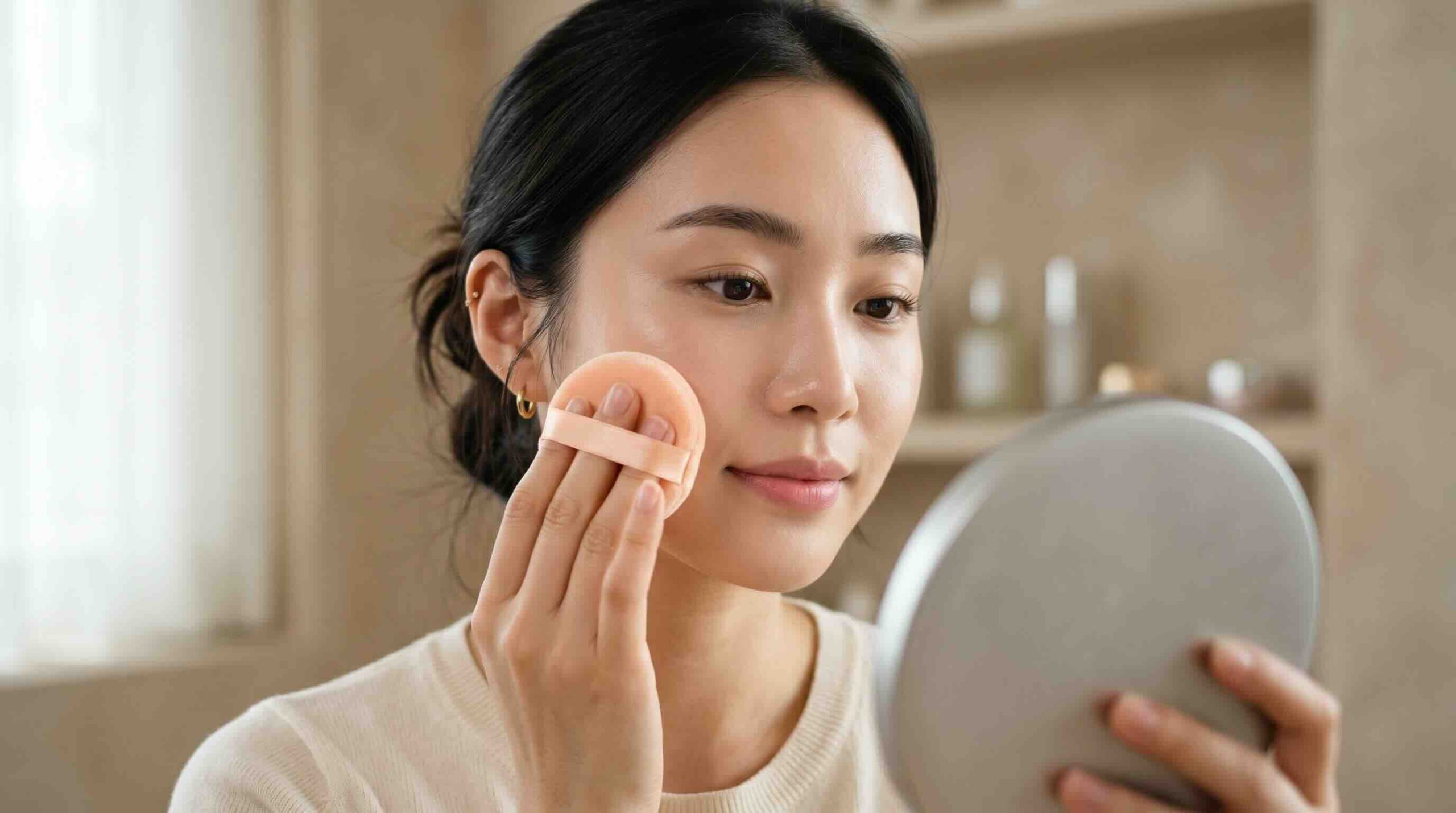 applicazione-cipria-viso-con-spugnetta-specchio